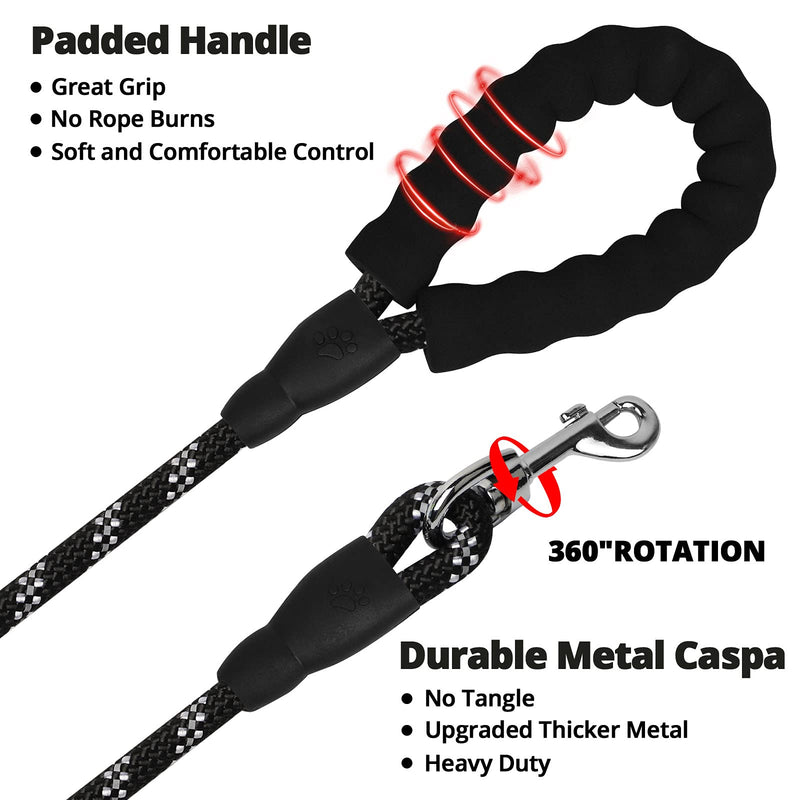 Dog Leash - 5FT 10FT 15FT 20FT 30FT 50FT 100FT Heavy Duty Leash with Swivel Lockable Hook and ,Reflective Threads Bungee Dog Leash for Walking,Hunting,Camping Yard for Small Medium Large Dog Black 5ft*1/3'' - PawsPlanet Australia