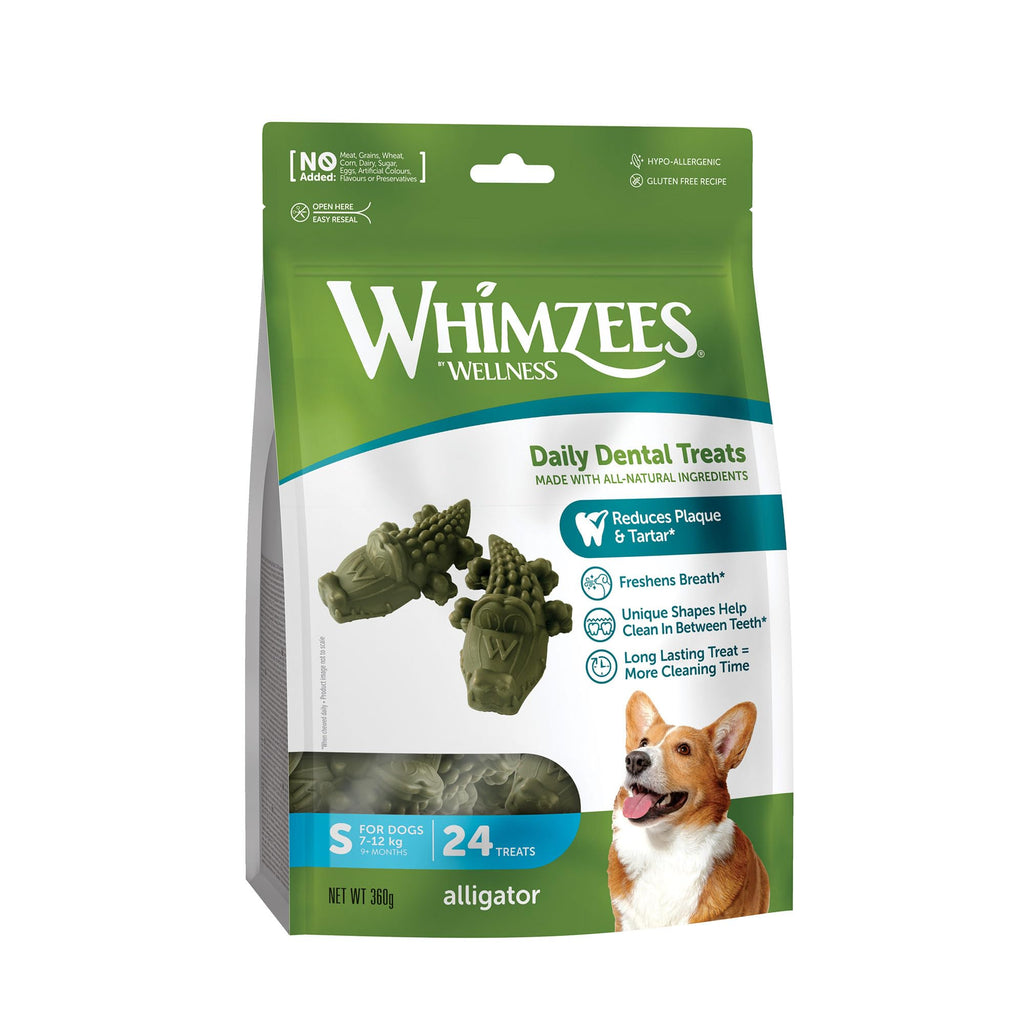 WHIMZEES By Wellness Crocodile Natural Grain-Free Dental Care Snacks Chew Sticks for Small Dogs, Pack of 24, Size S 24 Pieces (Pack of 1) Single Bag - PawsPlanet Australia