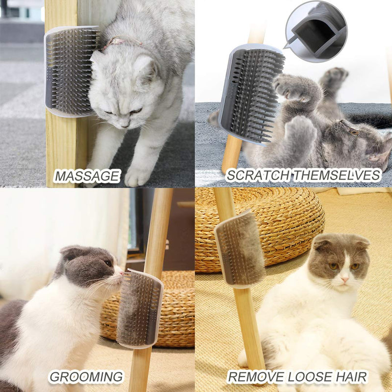 4 Pack Cat Corner Self Groomer with Catnip, Cat Face Scratchers Wall Mount Grooming Brush Massage Comb for Kittens (Grey) - PawsPlanet Australia