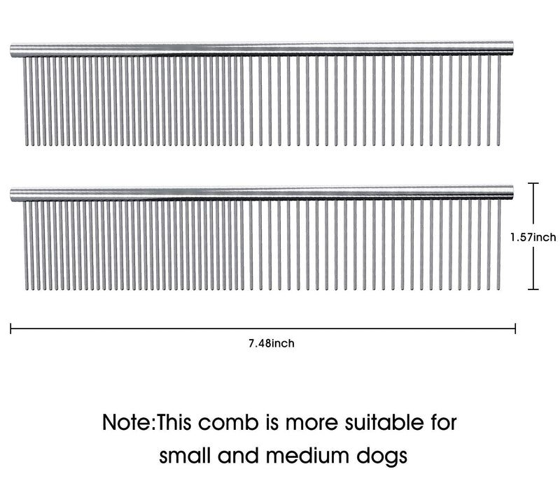 Petsvv 2 Pack Pet Stainless Steel Grooming Dog Cat Comb Tool - PawsPlanet Australia