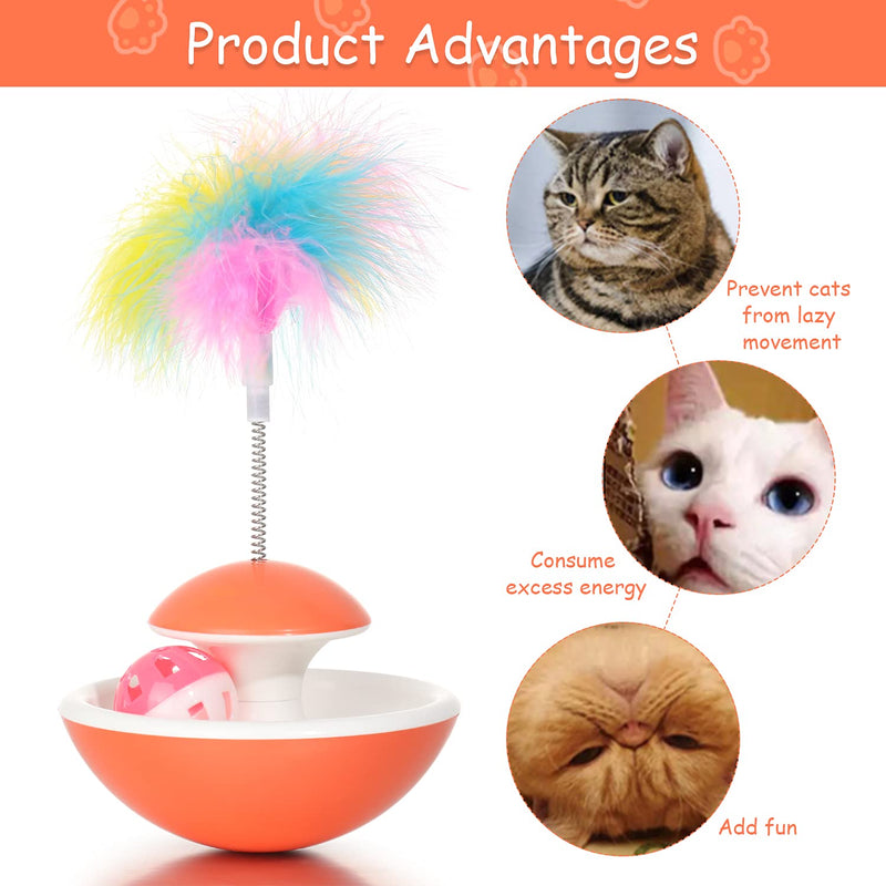 genenic Feather Cat Toys, Interactive Cat Toy With Rotat Belling Ball, Tumbler Cat Ball Toy- Scratch And Bite Resistant, Pet Toys For Cats Of All Ages, Red - PawsPlanet Australia