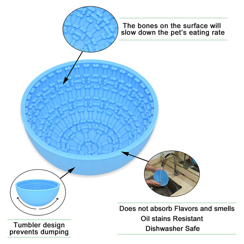 Dog Lick Bowl Wobble:Slow Feeder Dog Bowl for Anxiety Relief;Perfect for Food, Treats, Yogurt, or Peanut Butter,Fun Alternative to a Normal Slow Feed Dog Bowl (Blue, Bone Design) Blue - PawsPlanet Australia