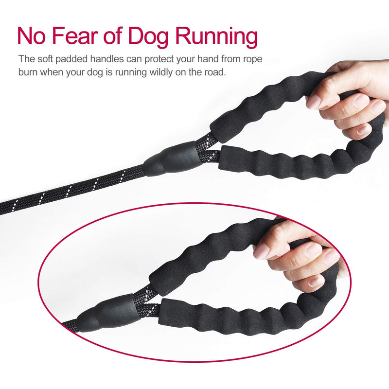 VLDCO 10ft Dog Leash Extra Heavy Duty Climbing Rope Comfortable Padded Handle Highly Reflective Threads for Small Medium Large Dogs 1/2" Diameter (Black) Black Black - PawsPlanet Australia