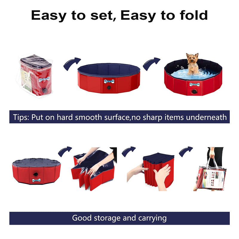 V-HANVER Foldable Dog Pool Hard Plastic Collapsible Pet Bath Tub for Puppy Small dogs Cats and Kids, 32 X 8 inch S : (32" X 8" | 80cm x 20cm) Red - PawsPlanet Australia