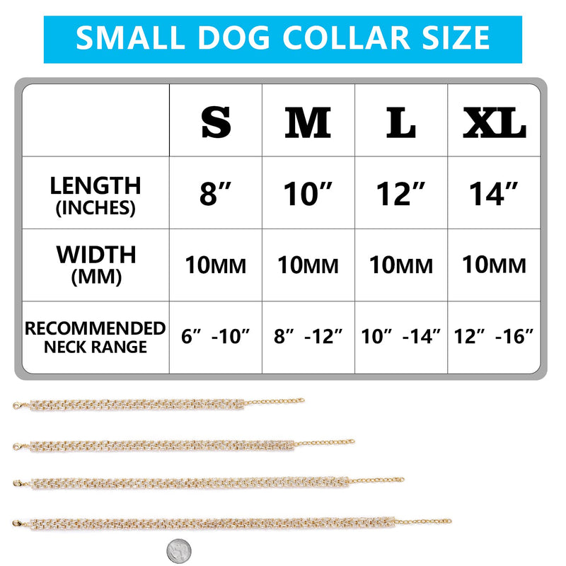 IUIUDOBE Dog Chain Collar Bling Collar for Small Medium Dogs Puppy Kitty Adjustable Cat Collar with Iced Out Crystal Stones Watch Band Necklace Jewelry Small /10" (for 8"-10" Dog Neck) Gold - PawsPlanet Australia