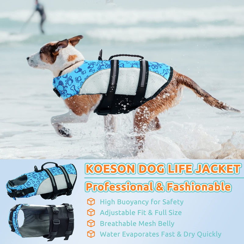 KOESON Dog Life Jacket Dog Safety Life Vest, Ripstop Pet Flotation Lifesaver with Rescue Handle & Reflective Stripes, Adjustable Dog Swimming Vest Preserver for Small Medium Large Dogs Blue XS X-Small - PawsPlanet Australia