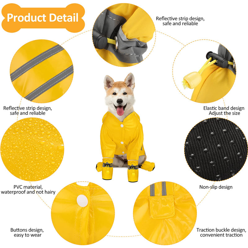 Dog Raincoat Rain Boots Set Include 2 Pieces Small Pet Raincoat and 8 Pieces Waterproof Dog Boots Shoes, Hooded Four-Leg Jacket Puppy Rain Poncho with Reflective Stripe for Small Pet Dog Cat - PawsPlanet Australia