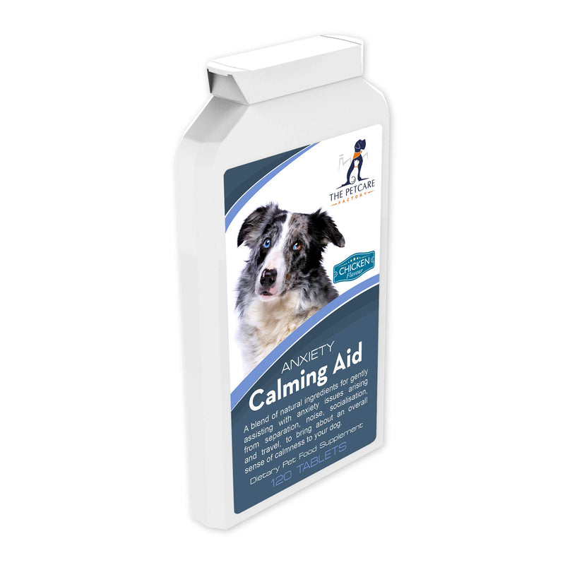 The Petcare Factory Anxiety Calming Aid For Dogs, With Taurine, Inositol, 5-HTP, L-Theanine, Thiamine (Vitamin B1), 120 Tablets, Natural Human Grade Ingredients, Non-Drowsy, UK Manufactured - PawsPlanet Australia