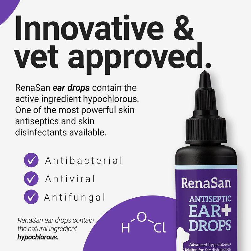 RenaSan Antiseptic Ear Drops (100 ml) – Alcohol-Free, Non-Irritating, Ear Antiseptic and Disinfectant for Dogs, Cats, All Domestic & Farm Animals (PACKAGING MAY VARY) - PawsPlanet Australia