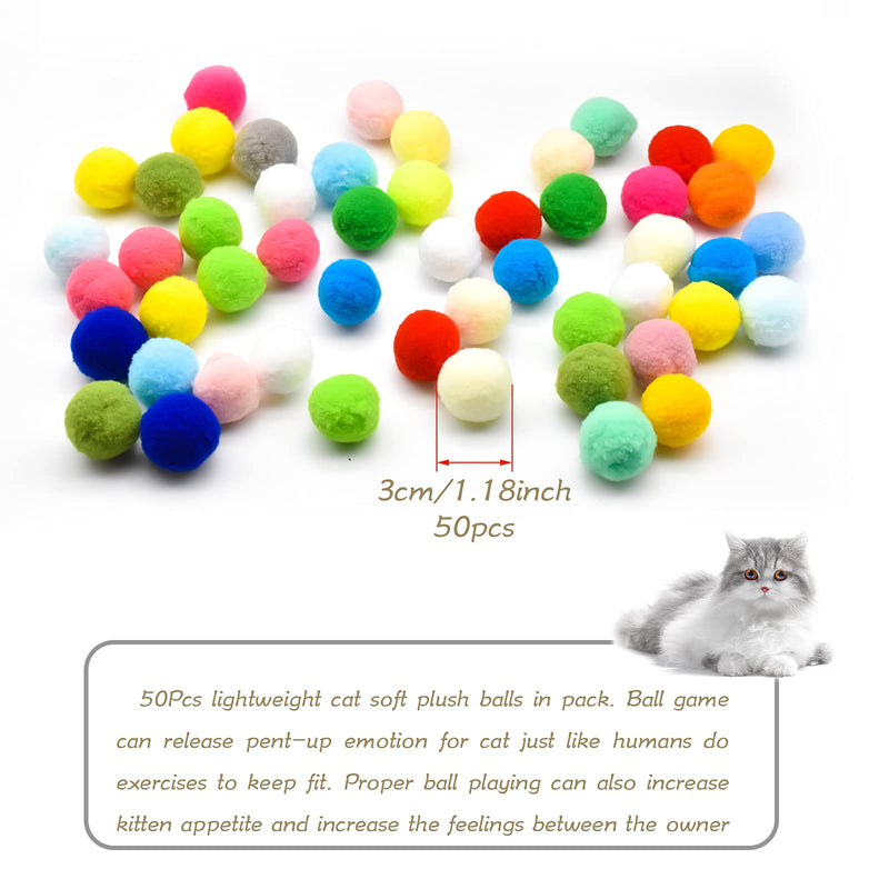 YMWALK Pack of 50 cat toy balls 3 cm, soft colorful cat balls, cat pompoms ball, kitten pet toy, plush scratching balls toy, interactive pet accessories for cats, kittens, dogs - PawsPlanet Australia