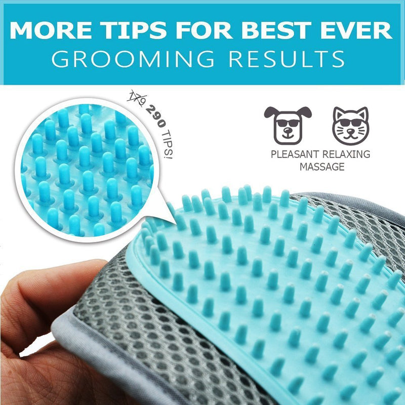 SeeKool Pet Grooming Glove, Deshedding Tool & Furniture Pet Hair Remover Mitt Rubber Tips for Massage Efficient Deshedding Glove For Cats & Dogs with Short Medium & Long hair - PawsPlanet Australia