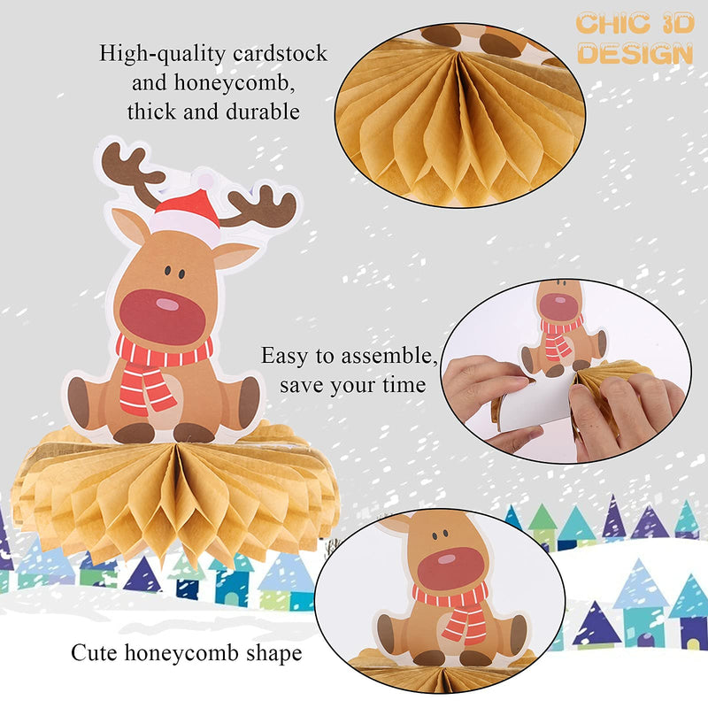 PartyYeah 9 Pieces Christmas Honeycomb Centerpieces, 3D Christmas Table Decoration Santa Reindeer Snowman Happy Holiday Table Topper Honeycomb for Xmas Baby Shower Holiday Supplies - PawsPlanet Australia