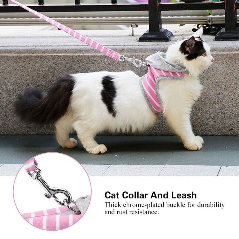 Cat Harness and Leash, Adjustable Escape Proof Cat Kitty Dog Harness Soft Breathable Hooded Cat Vest Harness and Leash Set Great for Walking(Pink S) Pink S - PawsPlanet Australia