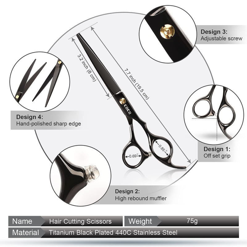 Dog Grooming Scissors Kit, CIICII 7 (6.5) Inch Professional Pet Grooming Scissors Set (Dog/Cat Hair Thinning Trimming Cutting Shears) with Curved Scissors for DIY Home Salon (Heavy Duty/Safety-9Pcs) 7 Inch Black Dog Grooming Scissors - PawsPlanet Australia