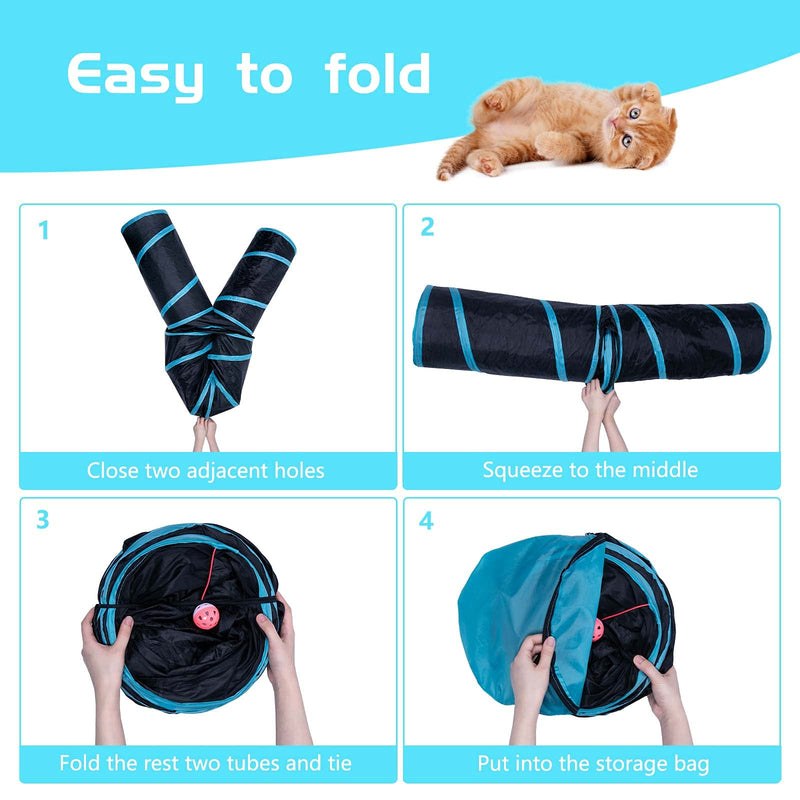 Sheldamy Cat Tunnel, S-4/5 Way 4 Way Cat Tunnels for Indoor Cats, Collapsible Cat Play Tunnel, Interactive Toy Maze Cat House with 1 Play Ball for Cats, Puppy, Kitty, Kitten, Rabbit 4-way Black & Blue - PawsPlanet Australia