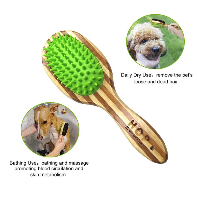 [Australia] - Barley Ears Dog Bathing Brush for Grooming and Massaging,Bicolor Soft Bristle Double Sided Pin & Bristle Brush with Hangable Nature Bamboo Brush Handle for Dogs,Cats,Other Animals 