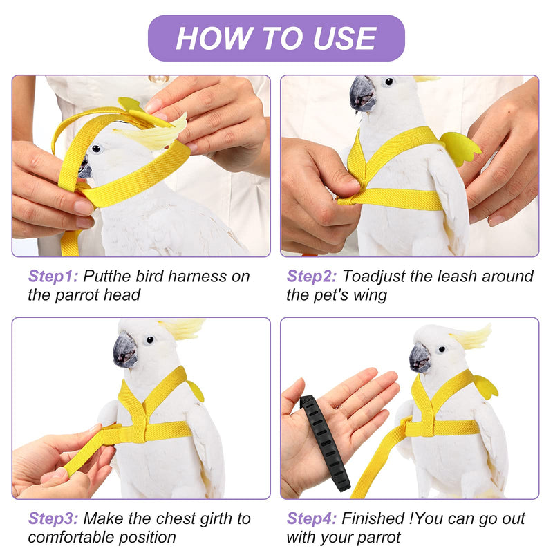 Shappy 4 Pieces Pet Parrot Bird Harness Leash Adjustable Bird Flying Harness Traction Rope with Cute Wing for Parrots Pigeons Budgerigar Lovebird Outdoor Training Toy S Pink, Yellow, Light Purple, Cyan - PawsPlanet Australia