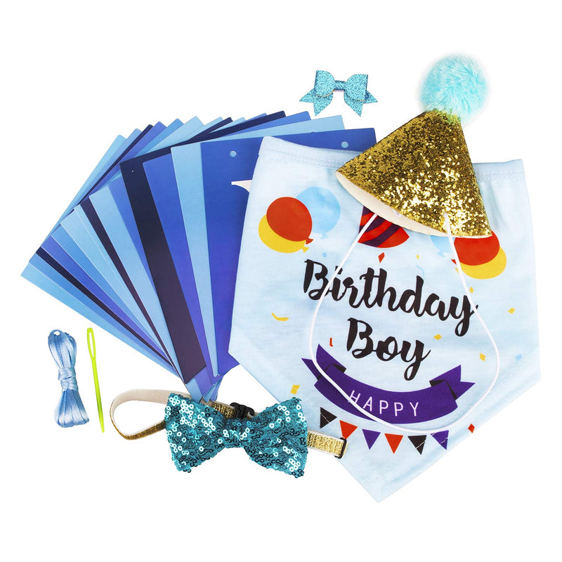 [Australia] - GAGILAND Dog Birthday Bandana Hat Banner Set Dog Boy Girl Cute Bow Tie Scarf Birthday Party Supplies Decorations(Blue, Dog Boy) Blue 