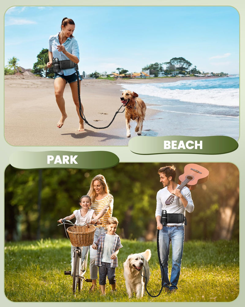 Jogging leash for dogs, Heelay belt bag for running, jogging, hiking, jogging leash and normal dog leash for large, medium-sized dogs with double handle, waist strap, dog leash with reflective stitching, black - PawsPlanet Australia