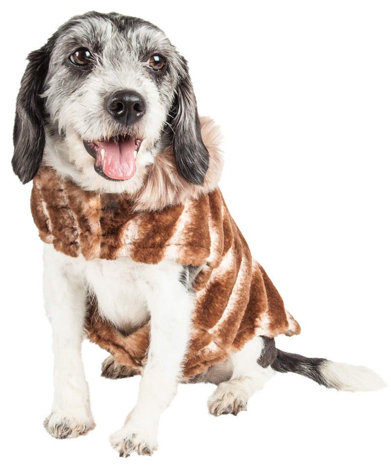 [Australia] - Pet Life Luxe 'Tira-Poochoo' Tiramisu Patterned Mink Dog Coat Jacket Medium Brown 
