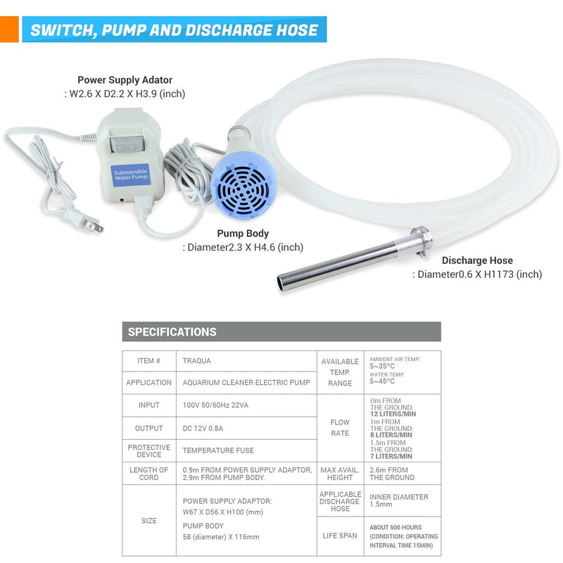 [Australia] - TERA PUMP Easy Fish Aquarium Water Exchange Pump (Filter, 12.5 ft Outlet Code & 10 ft Hose) 