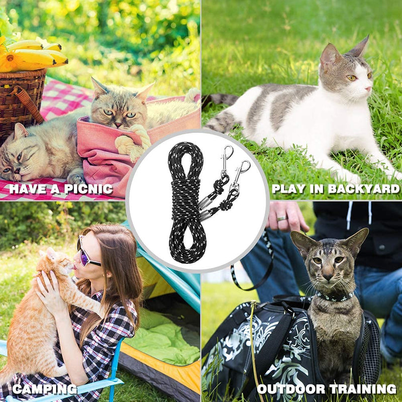 SCIROKKO Reflective Cat Leash - 30 Feet Yard Long Leash, Escape Proof Durable Walking Leads, Safe Extender Pet Tie Out Leash Outdoor Training Playing Camping for Kittens/Puppies/Rabbits/Small Animals Black - PawsPlanet Australia