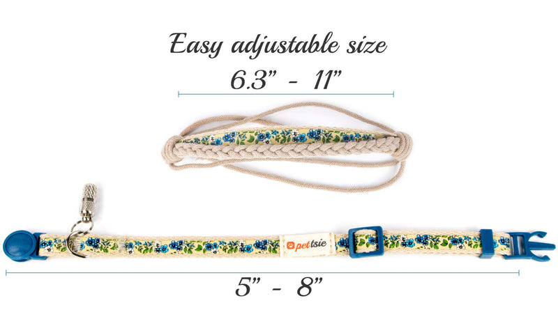 Pettsie Cat Kitten Collar Breakaway Safety and Friendship Bracelet, ID Tag Tube Included, Durable 100% Cotton for Extra Safety, Comfortable and Soft, D-Ring for Accessories, Gift Box Included 5"-8" Neck Blue - PawsPlanet Australia