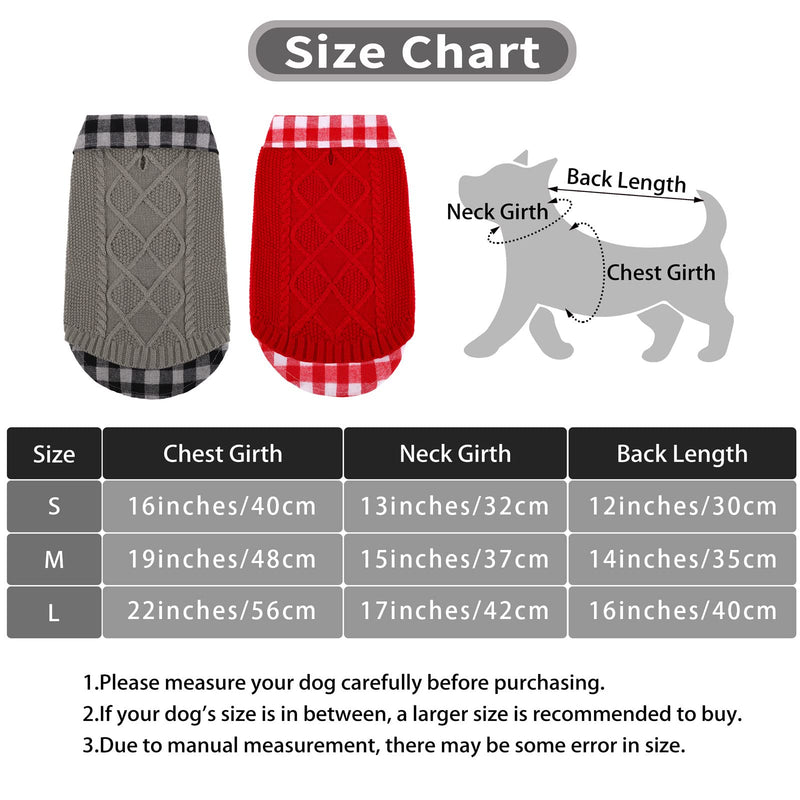 Pedgot 2 Pack Dog Clothes Turtleneck Plaid Patchwork Dog Sweater Warm Pet Sweater Classic Cable Knit Sweater for Small Medium Large Dogs Red, Gray - PawsPlanet Australia