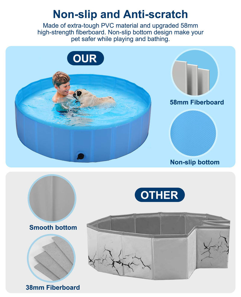 Beedove Foldable Pet Dog Swimming Pool, Large PVC Non-Slip Dog Paddling Pool, Outdoor Dog Bath Tub for Medium Dogs and Kids in Outdoor Garden Yard (120 x 30cm) - PawsPlanet Australia