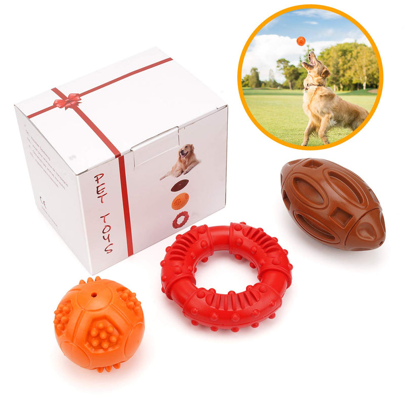Durable Dog Toys for Aggressive Chewers Large Breed,3 Pcs Aggressive Chew Toys for Meduim Large Dogs,Indestructible Dog Toys,Squeaky Dog Toys,IQ Treat Ball,Natural Rubber Puppy Chew Toys - PawsPlanet Australia