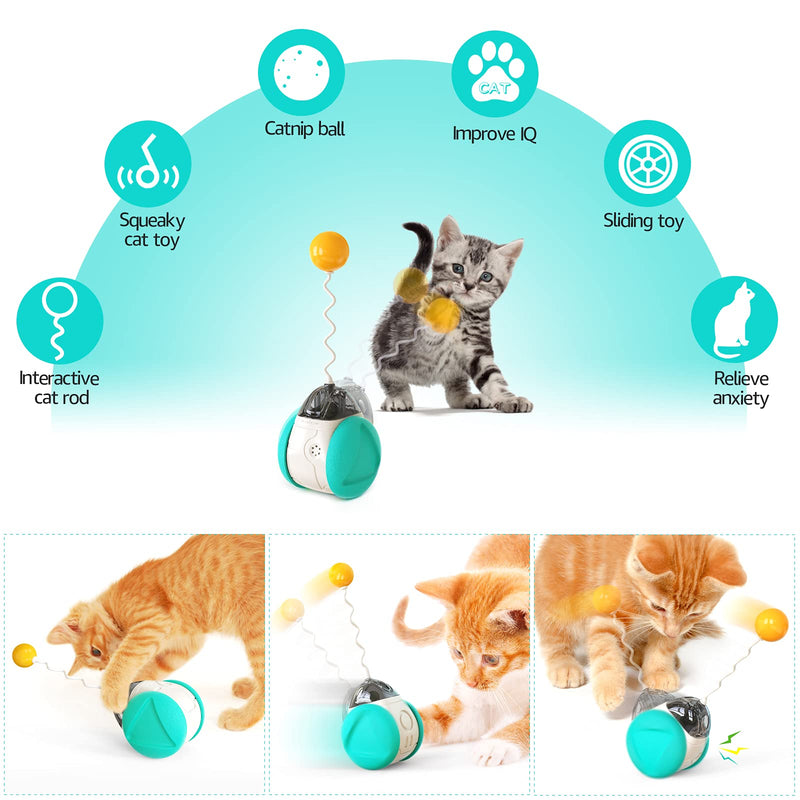 Clonynix Automatic Cat Toys Interactive Cat Feather Toys Cat Ball Toys for Indoor Cat Toys Tumbler Design with Bird Calls,Catnip Toys,Improve Cat Intelligence and Relieve Anxiety (Blue) - PawsPlanet Australia
