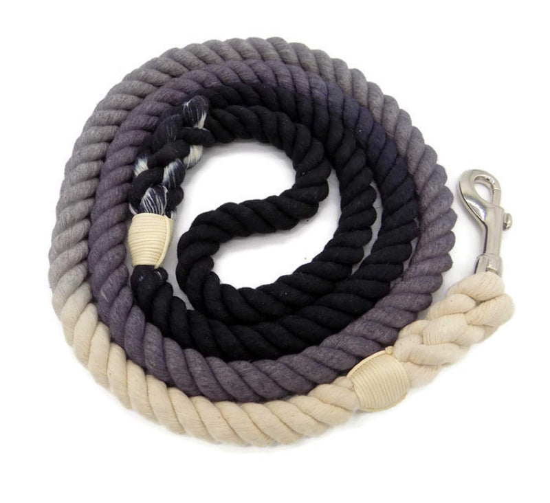 Sier 5ft Ombre Rope Dog Leash Braided Cotton Heavy Duty Strong Durable Multi-Colored Black Grey - PawsPlanet Australia