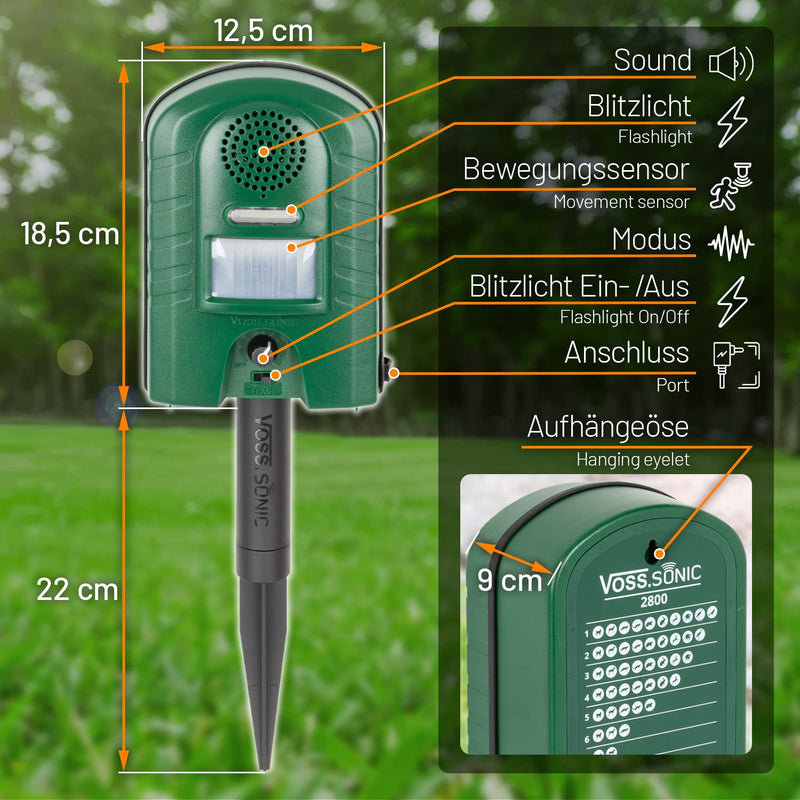 VOSS.sonic ultrasonic repellent marten repellent, cat repellent and raccoon repellent device with motion detector & flash - PawsPlanet Australia