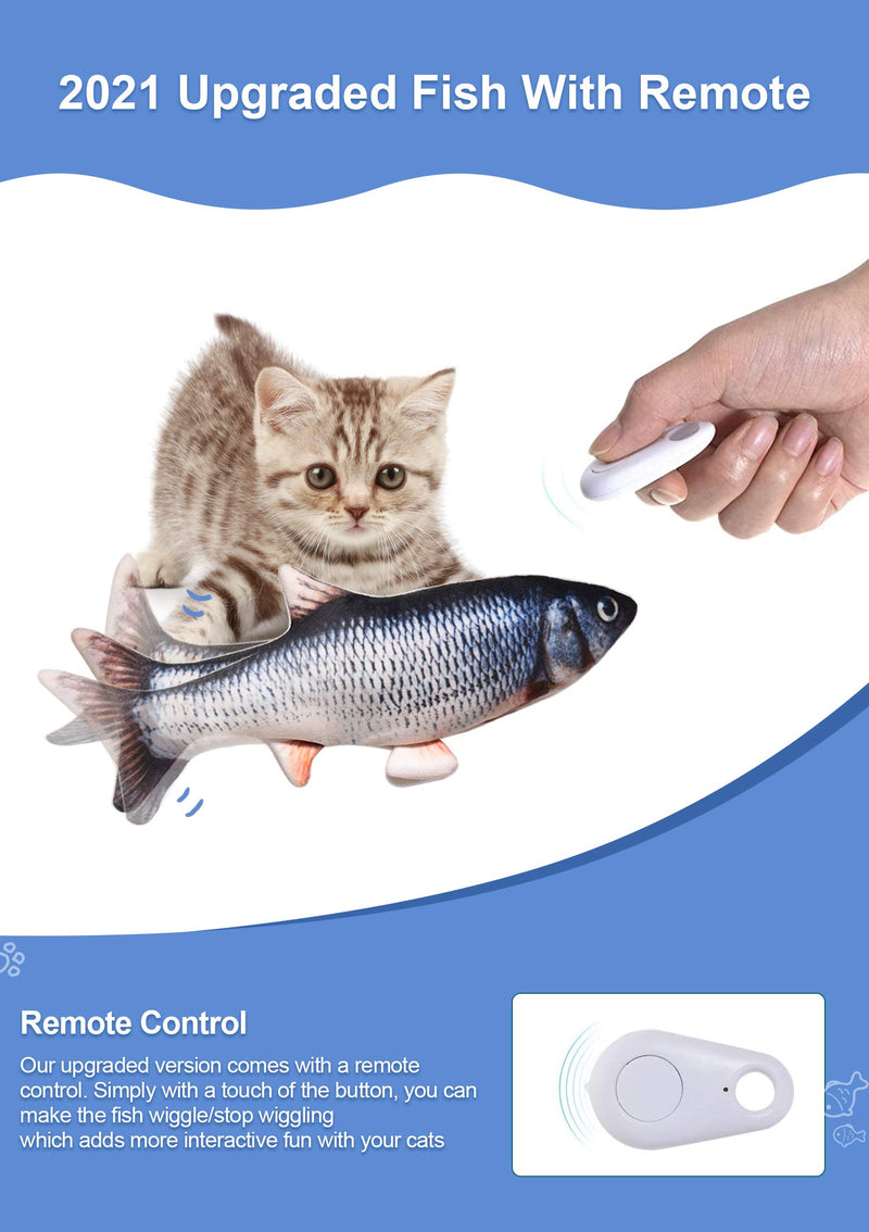 Potaroma Remote Control & Motion Activated Floppy Fish 2021 Upgrade, Flopping Fish Cat Dog Toy, USB Chargeable Cat Kicker Wiggle Fish Catnip Kitten Toys, Interactive Cat Exercise Toys Dark Grey - PawsPlanet Australia