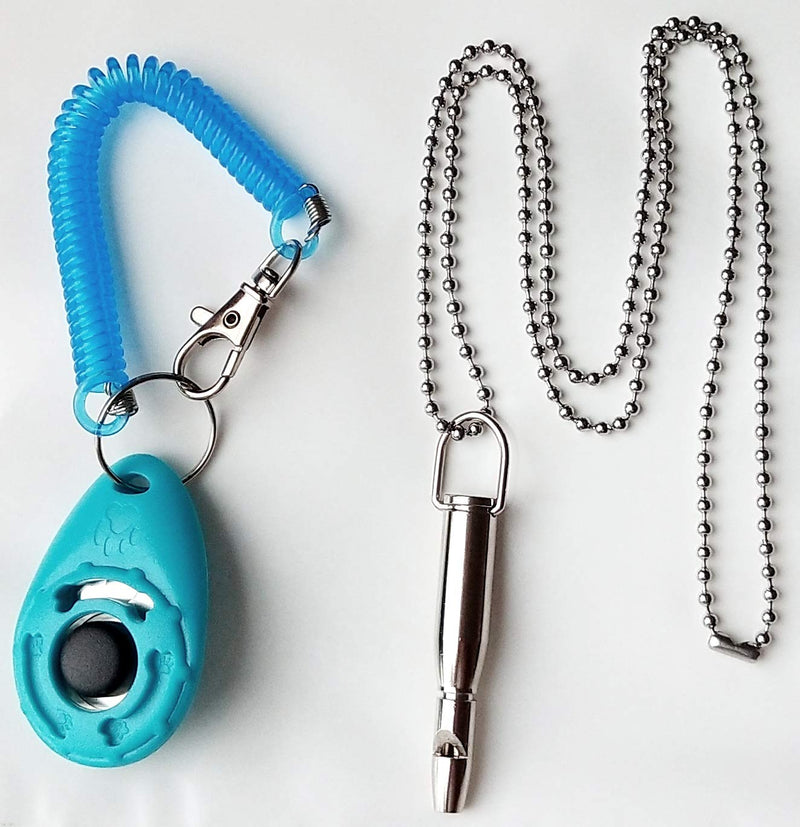 [Australia] - HoAoOo Training Clicker/Whistle(Dog Flute) - Pet Clicker with Wrist Strap + Whistle with Necklace Blue 