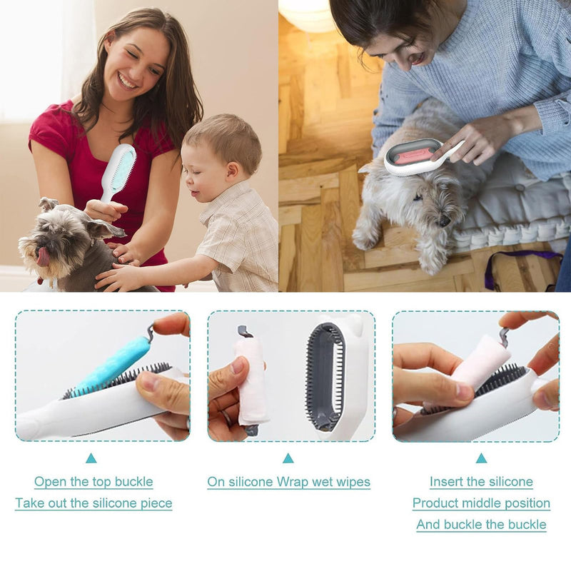 Pack of 2 pet hair removal combs with water tank, multifunctional pet cleaning brush, 4 in 1 cleaning brush for dogs and cats, massage, cleaning, undercoat grooming and hair loss - PawsPlanet Australia