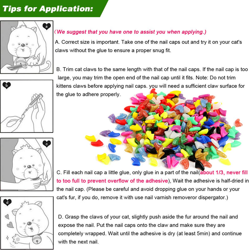 VICTHY 100pcs Cat Nail Caps, Colorful Pet Cat Soft Claws Nail Covers for Cat Claws with Glue and Applicators, 10 Colors/Set Large - PawsPlanet Australia