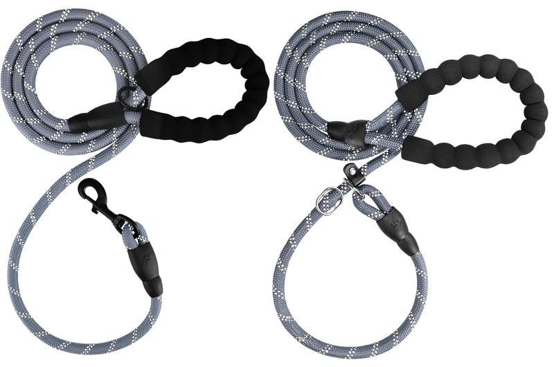 ANIEVIER 6 ft Slip Lead and Rope Basic Dog Leash Set | Reflective Strong Rope | Soft Padded Handle | 1/2 Inch Thick for Medium Large Dogs | Grey 1/2” x 6’(20-200lbs) - PawsPlanet Australia