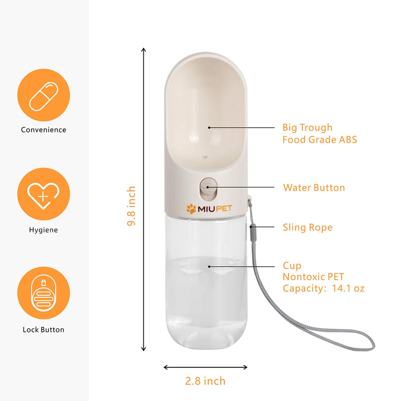 MIU PET Dog Water Bottle, Leak Proof Portable Pet Water Dispenser with Drinking Feeder, Lightweight Pet Water Bottle for Walking, Hiking, Travel, BPA Free White - PawsPlanet Australia