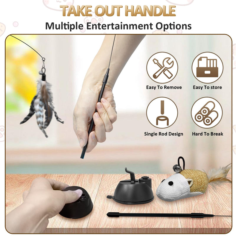 ROSAUI cat toy, 12 pieces cat fishing rod with 2 suction cups, cat toy self-occupation with mouse, natural interactive cat toy for cats, intelligence toy with feathers 2 suction cups - 12 pieces - PawsPlanet Australia