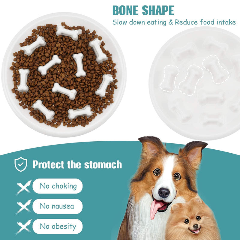 WANTRYAPET Dog Feeder Slow Bowl + Non-Slip Dog Bowl Mats, Ceramic Fun Slow Feed Interactive Bloat Stop Dog Bowl, Eco-Friendly Durable Preventing Choking Healthy Design Bowl for Dog Pet Slow Feeder Bone White - PawsPlanet Australia