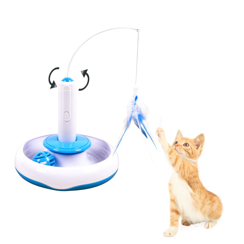 Vealind Cat Indoor Interactive Teaser Toy with 360° Electric Rotating Feather Toys & Ringing Bell Ball (2 Feather replacements) - PawsPlanet Australia