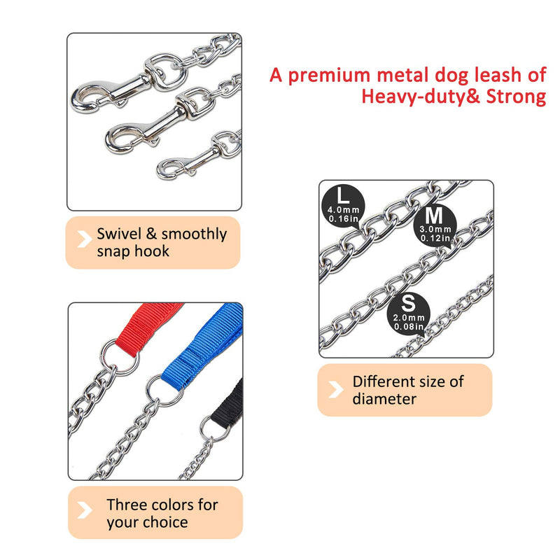 Dog Chain Lead Heavy Duty Chew Proof Metal Basic Pet Leash with Padded Handle (L 0.4 cm Width, Black) 120*0.4 cm - PawsPlanet Australia