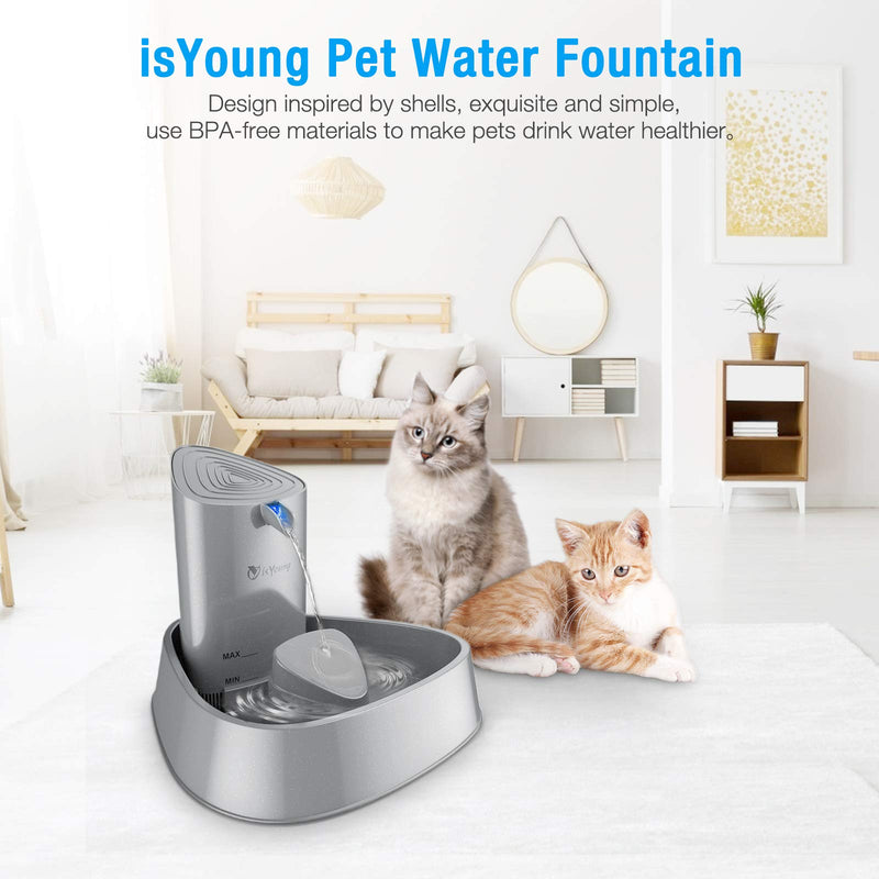 isYoung LED Pet Water Fountain 53oz/1.5L Cat Water Dispenser with Adjustable Water Flow,Dog Water Drinking Fountain Ultra Silent Great for Cats and Small Dogs,Gray Grey - PawsPlanet Australia