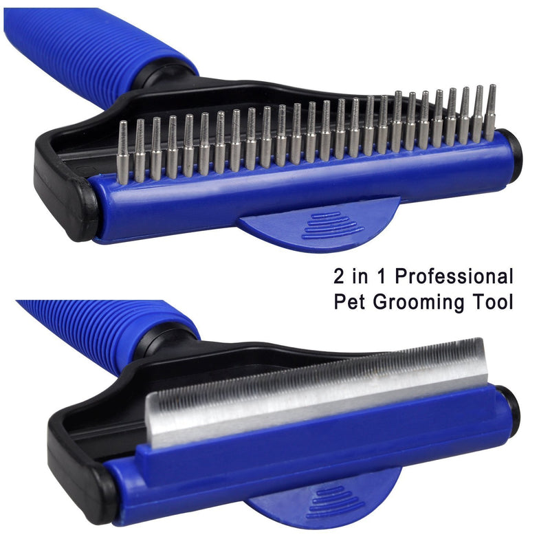 [Australia] - AAPVP Dog Grooming Brush and Deshedding Tool for Dogs and Cats 2-in-1 Dog Brush Dual Rake for Short or Long Haired Pets 