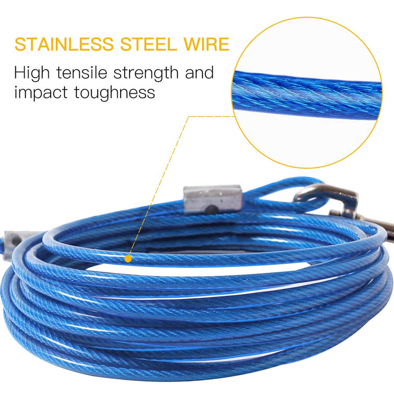 CLKHOWL Dog Stake Tie Out Cable - 16/30" Anti Rust Reflective Stake for Medium Large Dogs Up to 125 lbs, Dog Cable Runner and Metal Hooks for Yard, Camping, or Outdoors 16FT Blue - PawsPlanet Australia