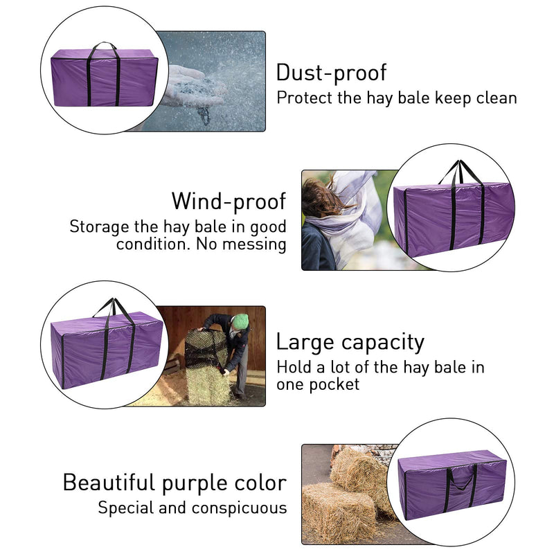 ESSORT Hay Bale Storage Bag, 420D Large Tote Hay Bale Carry Bag, Foldable Portable Horse and Livestock Hay Bale Bags with Zipper Waterproof, Also Fits for Christmas Tree Storage(45"x14"x23") Purple - PawsPlanet Australia