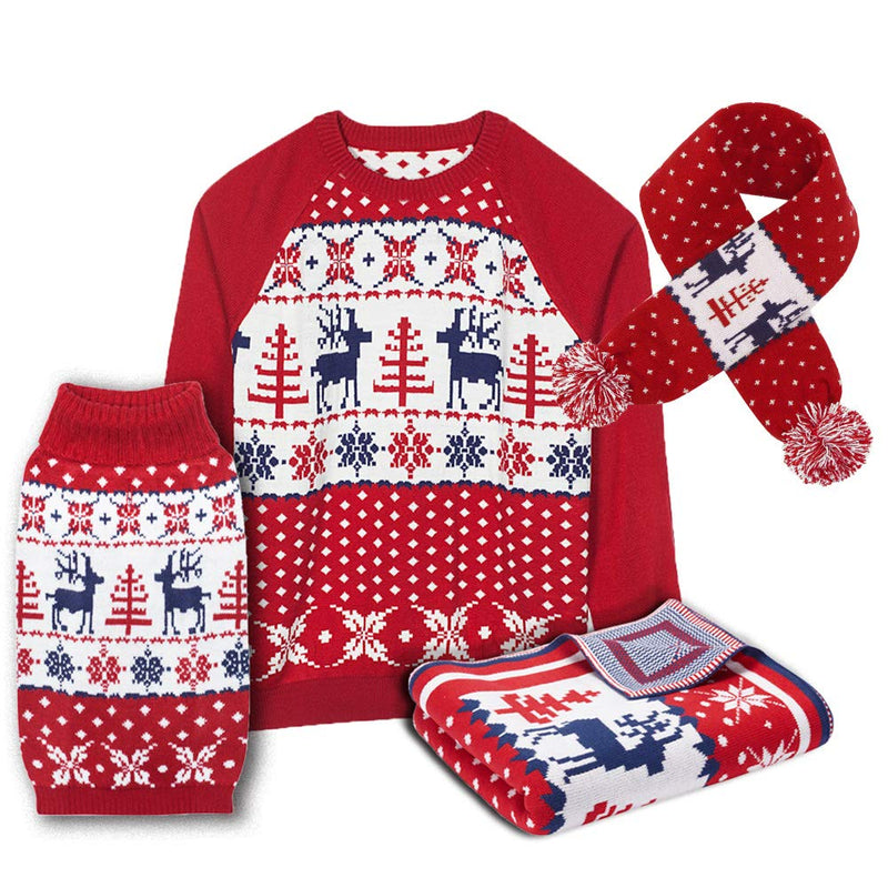 [Australia] - Blueberry Pet 10+ Patterns Christmas Clothes - Christmas Family Interlock Sweaters for Dogs, Children and Parents, Lovely Sweatshirts for Dogs Back Length 14" Tango Red & Navy Blue 