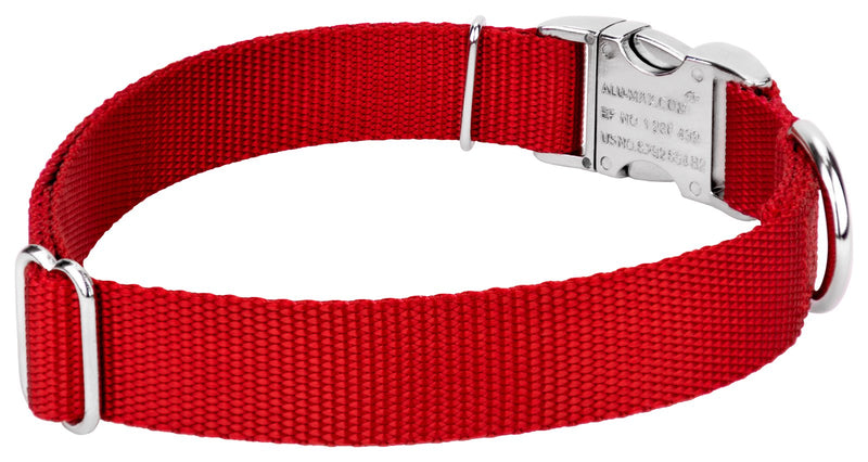 [Australia] - Country Brook Petz - Premium Nylon Dog Collar with Metal Buckle - Vibrant 25 Color Selection Large, 1 Inch Wide Red 