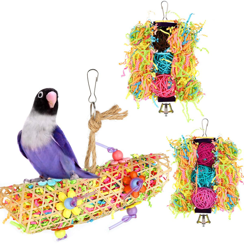 Pawaboo Bird Parrot Toys 3 Packs, Bird Chewing Foraging Shredder Toy Bird Cage Hammock Hanging Swing with Bells for Small Bird, Parakeets, Cockatiels, Conures, Budgie, Lovebirds, Hummingbird, Finches Blue - PawsPlanet Australia